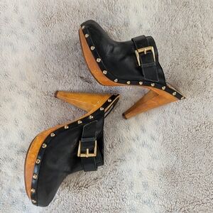 Steve Madden Black Leather Studded Heeled Mules